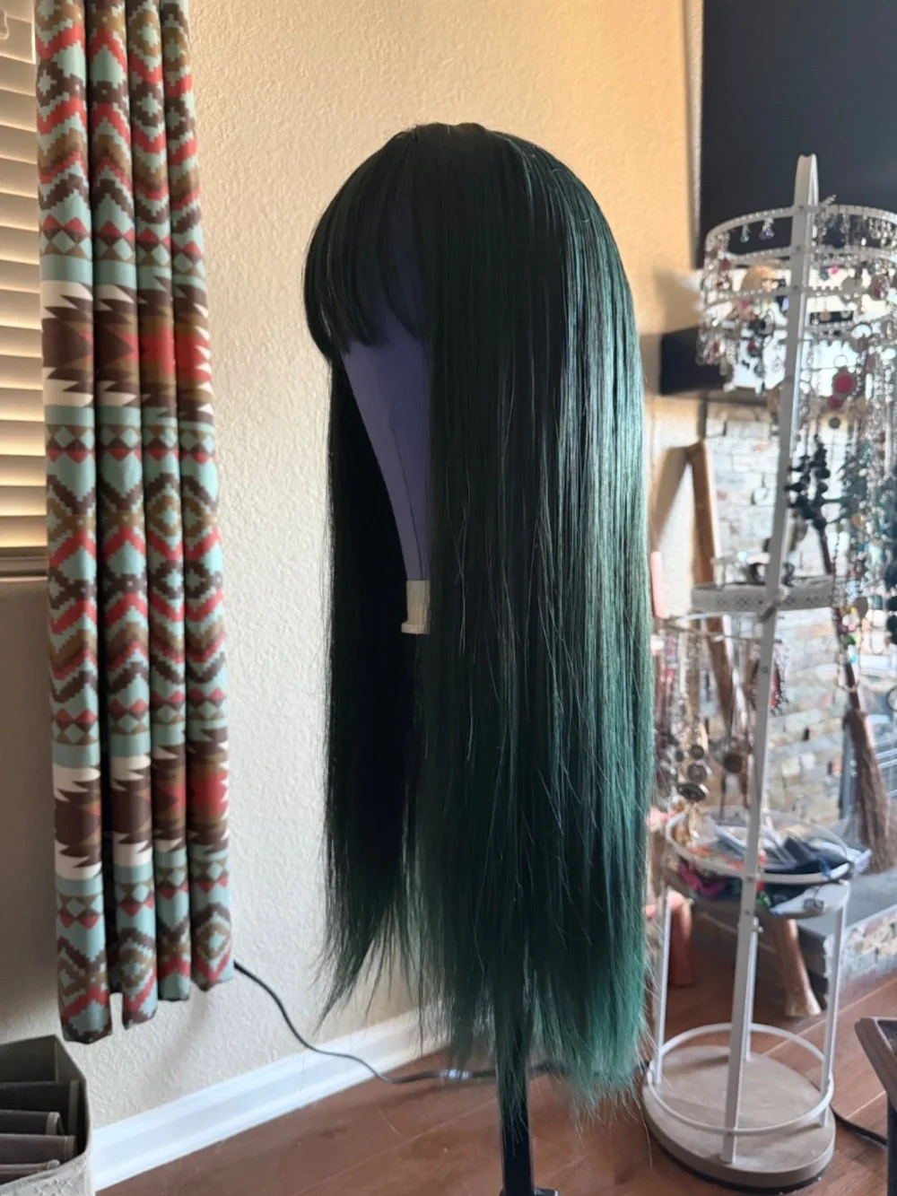 Long Blue Green Straight Wig with Bangs - Mermaid Witchy Fantasy Anime Cosplay